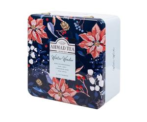 Ahmad Tea Christmas Selection Caddy - 40 Teabags Gift Tin - English Breakfast, Earl Grey, Cinnamon Haze & Chai Spice - Festive Tea Sampler from Winter Wonderland Collection