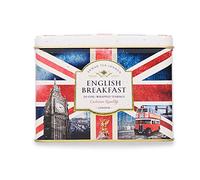 Ahmad Tea Nostalgic Britain Tea Caddy with English Breakfast Tea | Collectible Vintage British Tin | 20 Wrapped Black Tea Teabags | London Souvenir Gift | Reusable Metal Tea Caddy