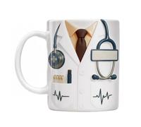 Ahmany Handle Coffee Mug 3D Stethoscope and Heartbeat Pattern Ceramic Cup Personalize Name Doctors Nurses Hospital Professional Ceramic Coffee Cup Customizable Doctor Name Stethoscope