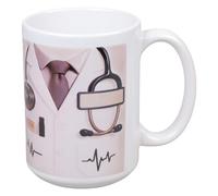 Ahmany Handle Coffee Mug 3D Stethoscope and Heartbeat Pattern Ceramic Cup Personalize Name Doctors Nurses Hospital Professional Ceramic Coffee Cup Customizable Doctor Name Stethoscope