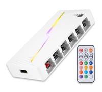 Ahmany Temperature Regulated Double 12 Port Fan Splitter 3Pin ARGB + 4Pin PWMs Controller ABS Construction for Cooling Smartests Temperature Controls Hubs