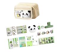 Ahmany Traditional Chinese Panda Stationery Holder, Multi-Functional 9-Pocket Canvas with Zipper Closure Design Cultural Panda Stationery Collection