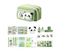 Ahmany Traditional Chinese Panda Stationery Holder, Multi-Functional 9-Pocket Canvas with Zipper Closure Design Cultural Panda Stationery Collection