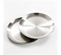 AHMistool 2Pcs Stainless Steel Dinner Plates,23cm Round Stainless Steel Lightweight Dishes Plates Set for BBQ Picnics Party Camping Dishwasher Safe and Healthy (23cm)