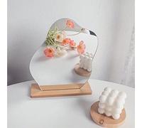 AHMistool Acrylic Irregular Wavy Mirror Small, Frameless Cosmetic Mirror with Wood Base,f or Bedroom, Living Room, Hotel Room, Makeup Table and Chambre Decoration
