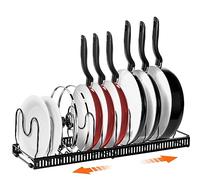 AHNR Expandable Pot and Pan Organizer Rack, 10 Adjustable Compartments, Black, Iron, Kitchen Pot Racks, Pot Rack, 23.2 x 7.1 x 7.3 inches, Store and Organize Various Kitchenware