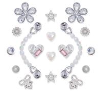 AHOKEL 18pcs Bling Shoe Charms for Women,Silver Rhinestone Flower Star Heart Shape Shoe Charm with Colorful Rhinestone Shoe Chain Luxury Jewelry Cute Clogs Shoes Decoration DIY Party Favors