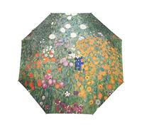 AHOMY Gustav Klimt Flower Garden Auto Open Close Folding Travel Umbrellas for Women Men