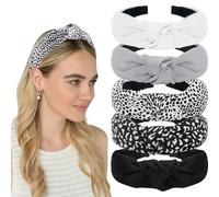 AHONEY 5 Pack Black Knotted Headbands for Women Wide Headbands for Women's Hair Top Knot Non Slip Cute Hair Accessories Leopard Print Diademas Para Mujer (Black)