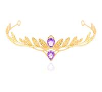 AHONEY Purple Rhinestone Gold Headpiece Vintage Fairy Elf Crown Leaf Headwear for Women Circlet for Renaissance Accessories Halloween Rapunzel Costume Party