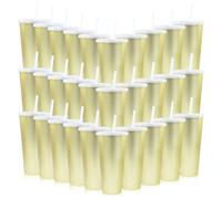 Ahongwenxi 30 Pack Gold Plastic Cups with Lids and Straws, 24 oz Disposable Plastic Tumblers Iced Coffee Cups Travel Mug Cup for Juices Birthday Bachelorette Party Wedding (Gold,24 oz)