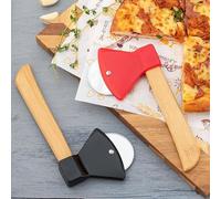 Ahoo Axe Pizza Cutter with Bamboo Handle Sharp Rotating Blade for Pizza, Bread and Cakes Dishwasher Safe (Black)