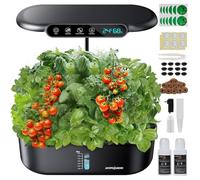 Ahopegarden Hydroponics Growing System kit: 12 Pod Indoor Herb Garden with Smart Environmental Detection，LED Grow Light，LCD Display，Hydroponic Planter for Vegetables，Herb，Lettuce，Home Gardening