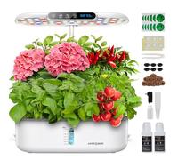 Ahopegarden Hydroponics Growing System with 12 Pods, Indoor Garden Kit with LED Grow Light & LCD Temp Humidity Display, Smart Quiet Pump Planter for Herbs, Lettuce, Vegetables, Kitchen Garden Use