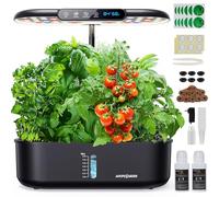 Ahopegarden Indoor Garden Hydroponics Growing System: 12 Pods Plant Germination Kit with LCD Display and LED Light, Smart Environmental Detection, Hydrophonic Planter Grower for Fresh Vegetables Home