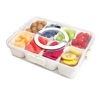 AHOUGER Compartment Serving Tray with Easy-Carry Handle - Lid & Detachable Snack Box, 8 Segment Food Storage, Perfect Lunch Organizer for Fruits, Charcuterie and Salads for Travel and Parties
