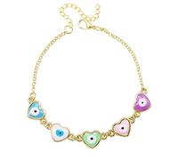 Ahouws Evil Eye Bracelets for Women, Mexican Mal Pulseras De Ojo Turco Mujer Blue Devil Third Eye Beaded Charm Bracelet Gold Pulseras Para El Mal De Ojo Cute Aesthetic Protection from Evil, 7.9 inches