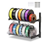 AHOWPD Wall Mount Filament Storage Rack - 2 Tier Heavy Duty Metal Shelf for 3D Printer PLA/ABS/TPU Spool Holders, Black