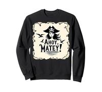 Ahoy, Matey! Pirate Women Sea Adventure Buccaneer Sweatshirt, Adult Unisex, Black, XL