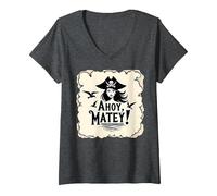 Ahoy, Matey! Pirate Women Sea Adventure Buccaneer V-Neck T-Shirt, Women, Dark Heather Grey, XXL
