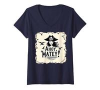 Ahoy, Matey! Pirate Women Sea Adventure Buccaneer V-Neck T-Shirt, Women, Navy, M
