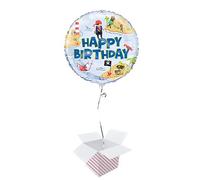Ahoy Pirate Happy Birthday Round Foil Helium Balloon - Inflated Balloon in a Box