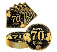 AHPYEUHK 70th Birthday Plates and Napkins Set of 40-20x 7 Inch Black Plates & 20x Napkins | Elegant Party Tableware for Birthday Decorations for Men & Women