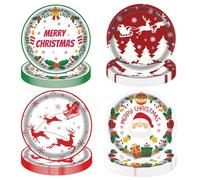 AHPYEUHK Christmas Paper Plates 48pcs 7 Inch Disposable Party Dessert Plates for Dinner & Festive Celebrations,Red & Green Christmas Tree, Santa & Reindeer (12pcsx4style)