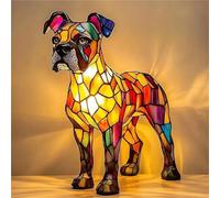 AHQCBWG Corgi Lamp, Dachshund Lamp, French Bulldog Tabletop USB Night Light, Stained Glass LED Table Lamp for Bedside Living Room Bedroom Animal Pet Lovers Home Decoration Office Decor(Boxer,7.8in)