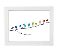AHQCBWG Sea Glass Art, Sea Glass Rainbow Birds on Branch, Sea Glass Decor, Glass Wall Art, Glass Birds, Beach Wall Art, Housewarmings, Birthday and Wedding Gifts(10 Birds,White Frame)
