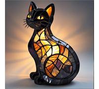 AHQCBWG Stained Glass Cat Lamp, USB Night Light, LED Table Lamp for Bedside Living Room Bedroom Animal Pet Lovers Home Decoration Office Decor(Black cat,9.8in)