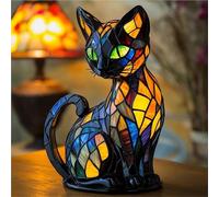 AHQCBWG Stained Glass Cat Lamp, USB Night Light, LED Table Lamp for Bedside Living Room Bedroom Animal Pet Lovers Home Decoration Office Decor(Colored Black Cat,9.8in)