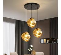 AHQX Creative Ice Pendant Light Glass Hanging Light Lava Texture Pendant Lamp E27 Height Adjustable Hanging Luminaire Minimalist Dining Suspended Light for Kitchen Island Dining Room(Amber,A)