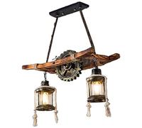 AHQX Rustic Wooden Pendant Lights Vintage Oak Hanging Lamp Dining Table Chandelier Industrial Metal Ceiling Light Retro Ceiling Lighting Industrial Lamps Country House Lamp Bar Droplight Shade