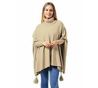 AHR_Manchester_LTD New Womens Ladies Grid Knitted Knitwear Wrap Over Polo Neck Poncho Jumper Cape Shawl (ONE Size (UK 8-26), Stone)