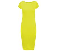 AHR Manchester LTD New Womens Ladies Plus Size Cap Sleeve Bodycon Midi Short Sleeve Plain Maxi Dress UK 8-26 (M/L (UK 12-14), Yellow)