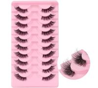 Ahrikiss Half Lashes Natural Look 10 Pairs Wispy Cat Eye Lashes 10mm 3D Fluffy False Eyelashes with Clear Band Short Half Eyelashes (TB02)