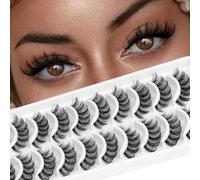 Ahrikiss Russian Lashes Clear Band False Eyelashes Wispy Natural Look, D Curl Fake Strip Eye Lashes Faux Mink Fluffy Eyelashes 10 Pairs Pack(R1)