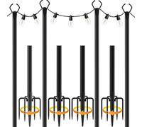 AHRLHR 4pack 3M String Light Pole, Metal Outdoor String Light Pole, Suitable for Courtyard,Backyard,Garden,Patio,Party,Wedding Hanging Light Pole,Rustproof and Sturdy with Hooks.