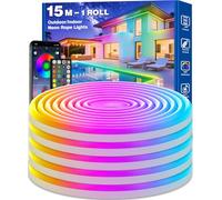 AHRLHR Waterproof Neon Rope Lights IP68, 15m LED Strip Light for Outdoor Indoor, Flexible RGB Neon Strip Lights Controlled by APP & Remote, Music Sync Gaming Strip for Game Room or Around Pool
