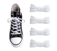 AHRLIC 2 Pairs Flat Shoe Laces for Converse High Tops, 8mm Wide Shoelaces for Sneakers, Elastic Replacement Laces for Shoes, Sneakers Laces for Men and Women, White