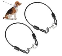 AHRLIC 2Pcs Chew Proof Dog Lead, Heavy Duty Steel Wire Leash with 360° Rotating Clip, Short Anti-Bite Metal Chain for Large Medium Dogs, Tangle-Free Leash Connector for Double Dog Walking (Black)