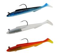 AHRLIC 3PCS Soft Paddle Tail Fishing Lures, Weedless Silicone Sandeel Baits for Sea Bass, Pike, Cod, Trout, Saltwater Jigging, Realistic 3D Eyes Soft Plastic Lure, 15cm 30g Sea Fishing Kit Long T-tail