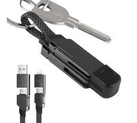 AHRLIC 4-in-1 USB Charging Cable Keychain - Zinc Alloy, Multi-Adapter Charger Cord for USB, Type-C, Micro USB, iOS Port Devices - 60W Fast Charging, Magnetic Stretchable Travel Cable (Dark Gray)