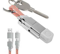 AHRLIC 4-in-1 USB Charging Cable Keychain - Zinc Alloy, Multi-Adapter Charger Cord for USB, Type-C, Micro USB, iOS Port Devices - 60W Fast Charging, Magnetic Stretchable Travel Cable (Orange Gray)