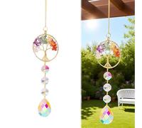 AHRLIC Chakra Crystal Tree of Life Hanging Ornament with 7 Chakra Colourful Gemstones | Natural Crystal Sun Catcher for Window Garden Wall | Chakra-Inspired Ornament Gift for Women Men Friends