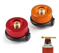 AHRLIC Gas Bottle Adapter, 2Pcs Gas Refill Adapter, Outdoor Camping Stove Connector, Universal Brass Stove Adaptor for Butane Canister to Screw Gas Cartridge - Yellow + Red