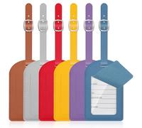 AHRLIC Luggage Tags, 6 Pcs PU Leather Luggage Labels for Suitcases with Name ID Card, Suitcase Tags for Cruise Luggage Baggage Bags Business, Travel Accessories