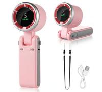AHRLIC Portable Handheld Fan, USB Rechargeable Mini Personal Foldable Fan 5-Speed Turbo Fans with Digital Display,Neck Rope, Charging Cable, Portable Fan for Home Cooling, Outdoor, Travel, Office