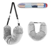 AHRLIC Soft Stuffable Neck Pillow for Travel Multifunctional U-Shaped Cushion Fillable with Clothes for Extra Luggage Space, Adjustable Strap for Airplane, Camping, Train, Hiking (Grey)